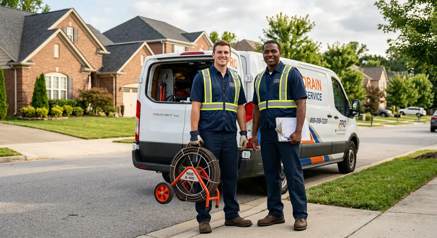 Sewer and drain service team with equipment ready for work in Dunellen
