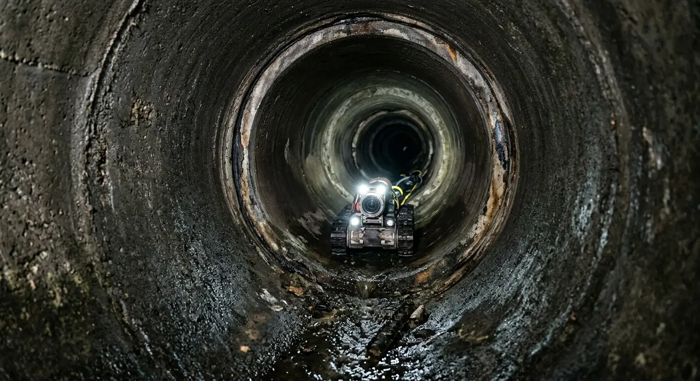 Robotic sewer camera inspecting pipe interior for Sewer Line Cleaning in Dunellen